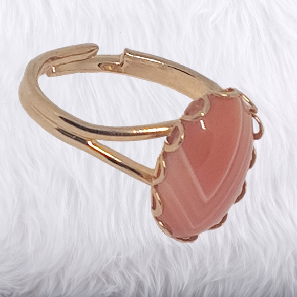 Gold Tone Adjustable Ring with Natural Gemstone - Picture 2 of 7